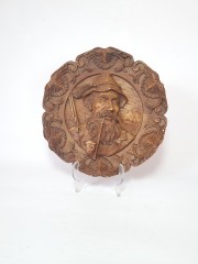 German Wood Винтажное деревянное панно "Охотник", ручная работа, 23см, Германия 1950-60гг.