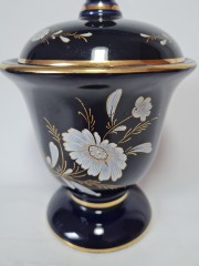 KERAMOS Сахарница "Цветы на синем фоне" с позолотой, 18.5смx12.5см, Италия, 1950-60гг.