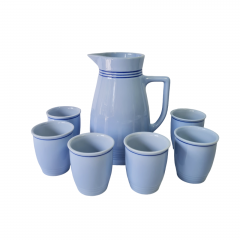 Набор чайный винтажный Lilien Porzellan в голубых тонах: кувшин, 6 чашек, Австрия, 1960-70гг.