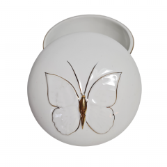 Шкатулка винтажная Pereiras с бабочкой, белая с золотым декором, фарфор, 11 x 6 см, Португалия, 1960-70гг.