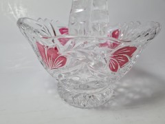 Anna Hutte Хрустальная корзина с красным узором в виде цветов, 15см x 16см, Германия, 1970-80гг.