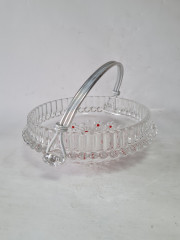 Конфетница винтажная Walther Glas, с красным декором, стекло, 18 x 6,5 см, Германия, 1960-70гг.