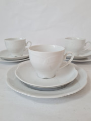 Набор посуды для кофе винтажный на 3 персоны Schumann, белый фарфор с фактурным узором, Германия, 1960-70гг.