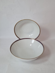 Набор тарелок винтажных PMR Jager & Co Bavaria, белый фарфор с золотисто-голубым узором, 24,5 x 8 см и 23 x 7 см, Германия, 1960-70гг.